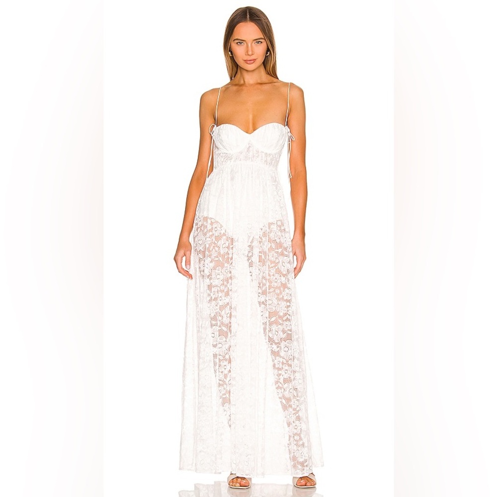 FOR LOVE & LEMONS Lorena Maxi Dress White Lace Size XS